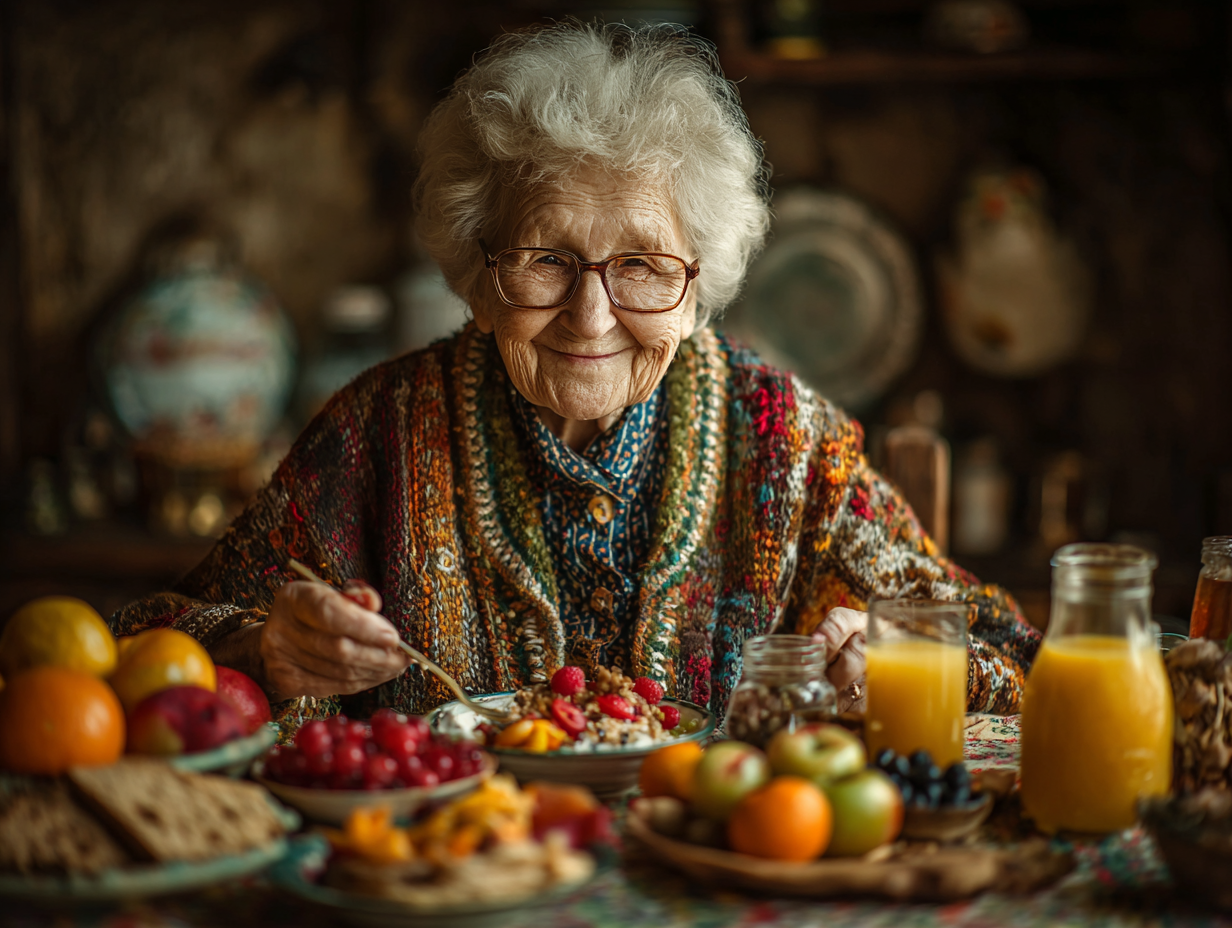 Люди похилого віку насолоджуються здоровою їжею разом